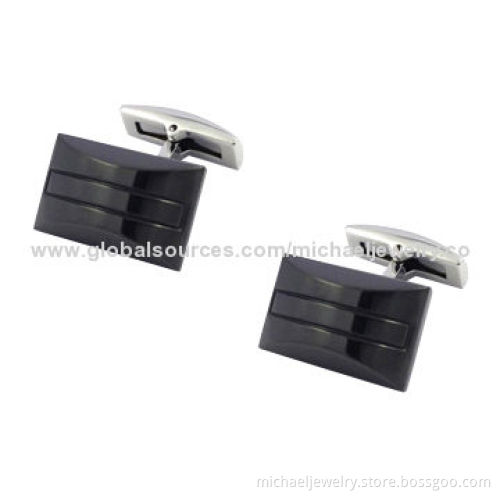 Stainless steel cufflinks, interval plating IP black and fashionable, grid pattern